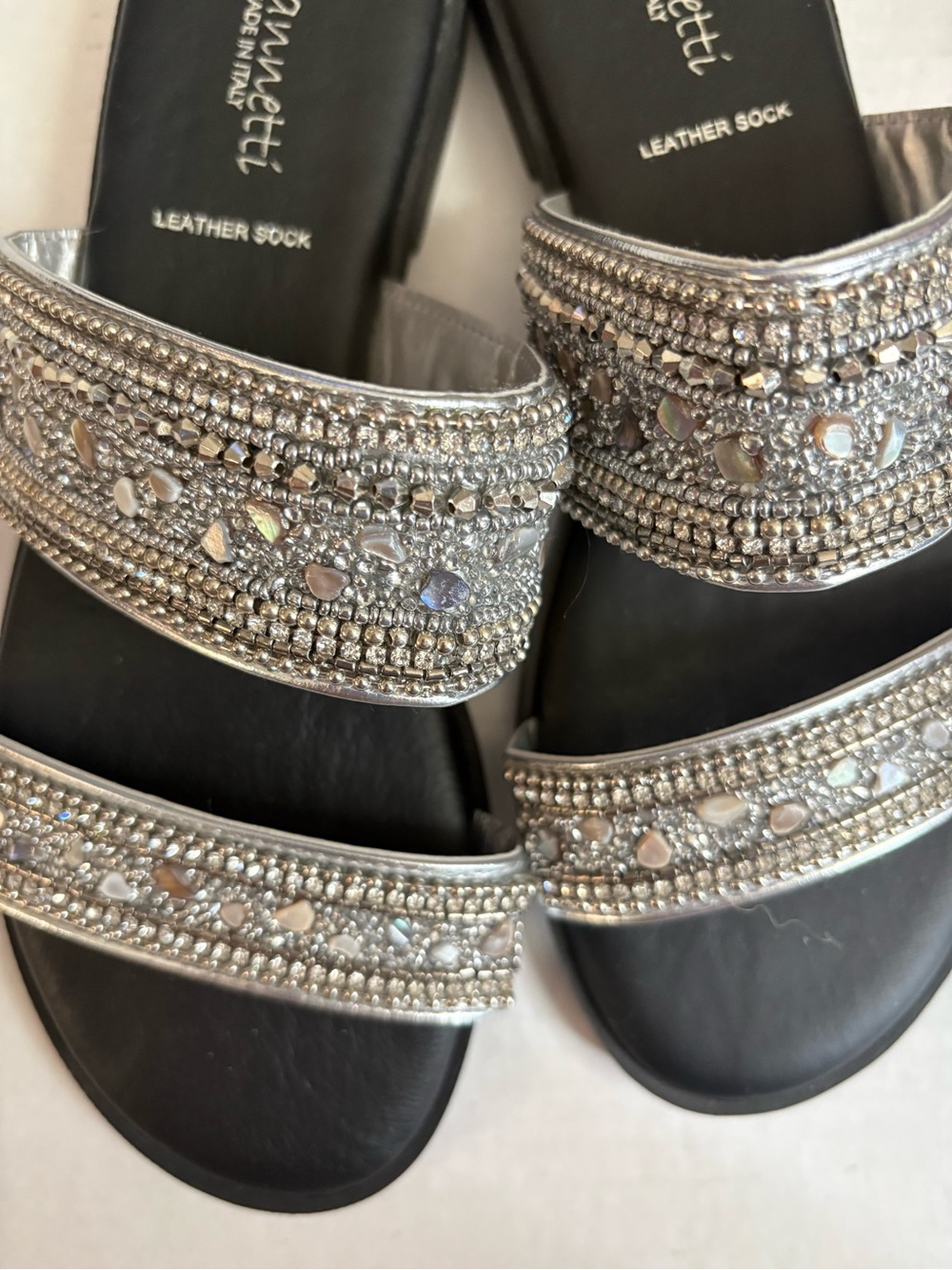 A. Giannetti Women’s Y2K Sz 7.5 Jeweled Rhinestone Double-Strap Slide Sandals. - Picture 9 of 12